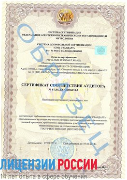 Образец сертификата соответствия аудитора №ST.RU.EXP.00006174-3 Сафоново Сертификат ISO 22000